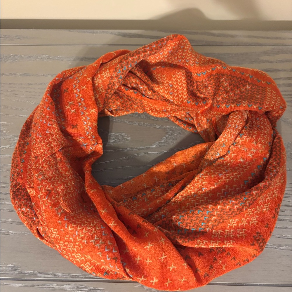 Vibrant Orange Patterned infinity Scarf